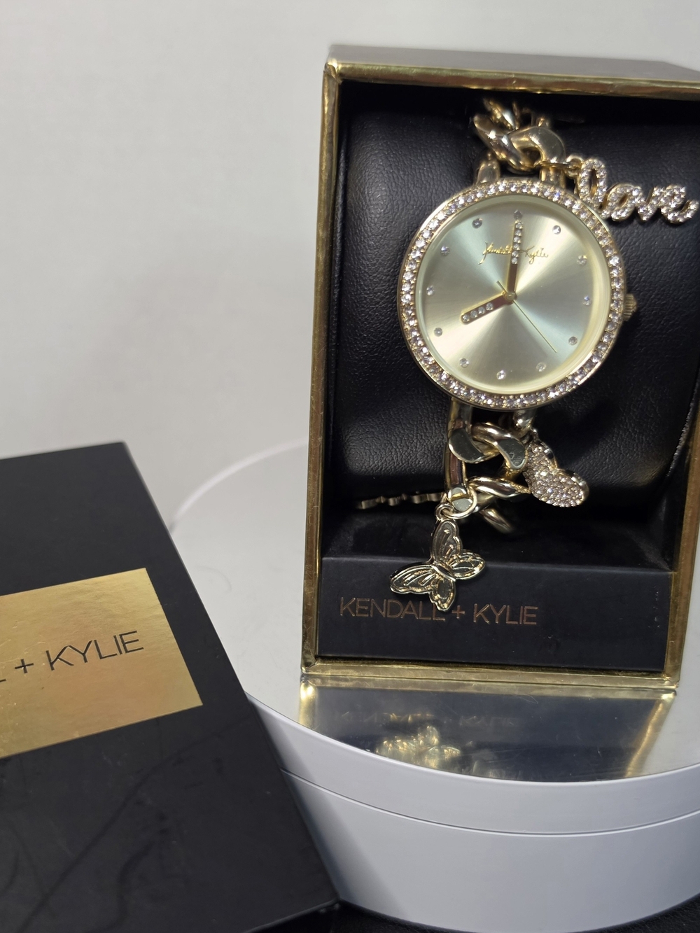 Kendall & Kylie Gold Charm Bracelet Watch with Pale Green Dial